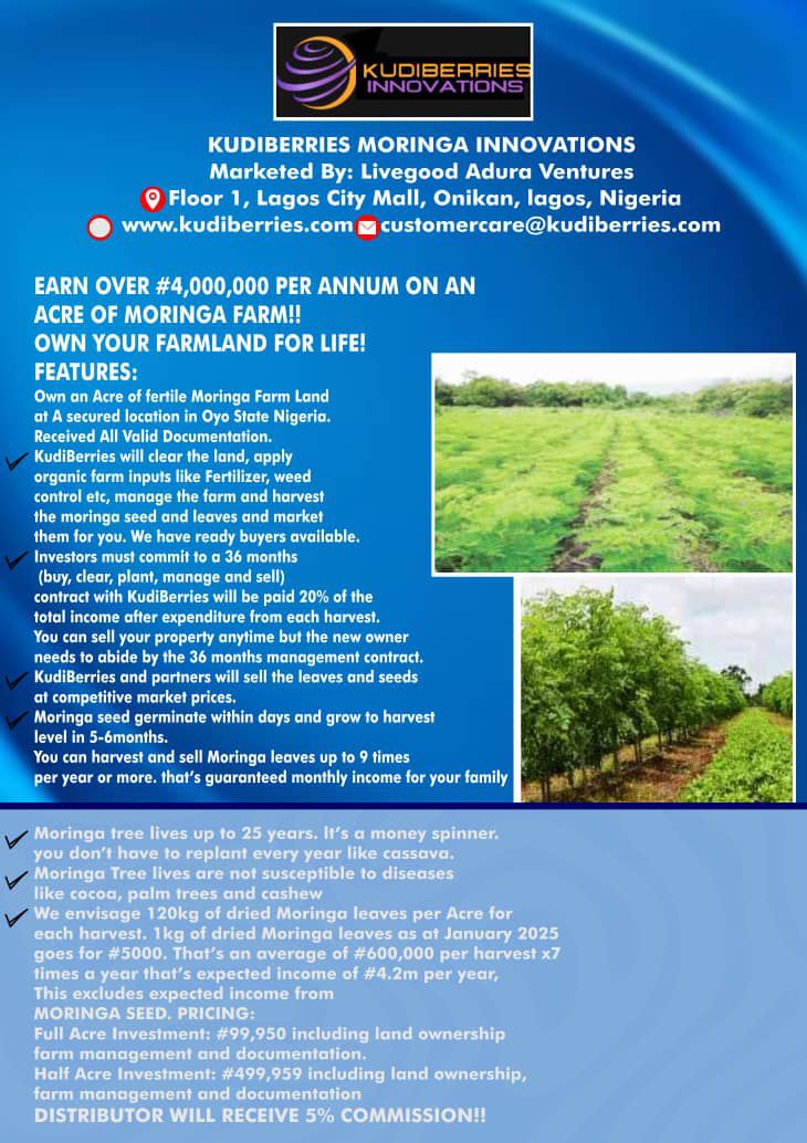 KudiBerries Organic Moringa Farm 1 Plot For Sale 